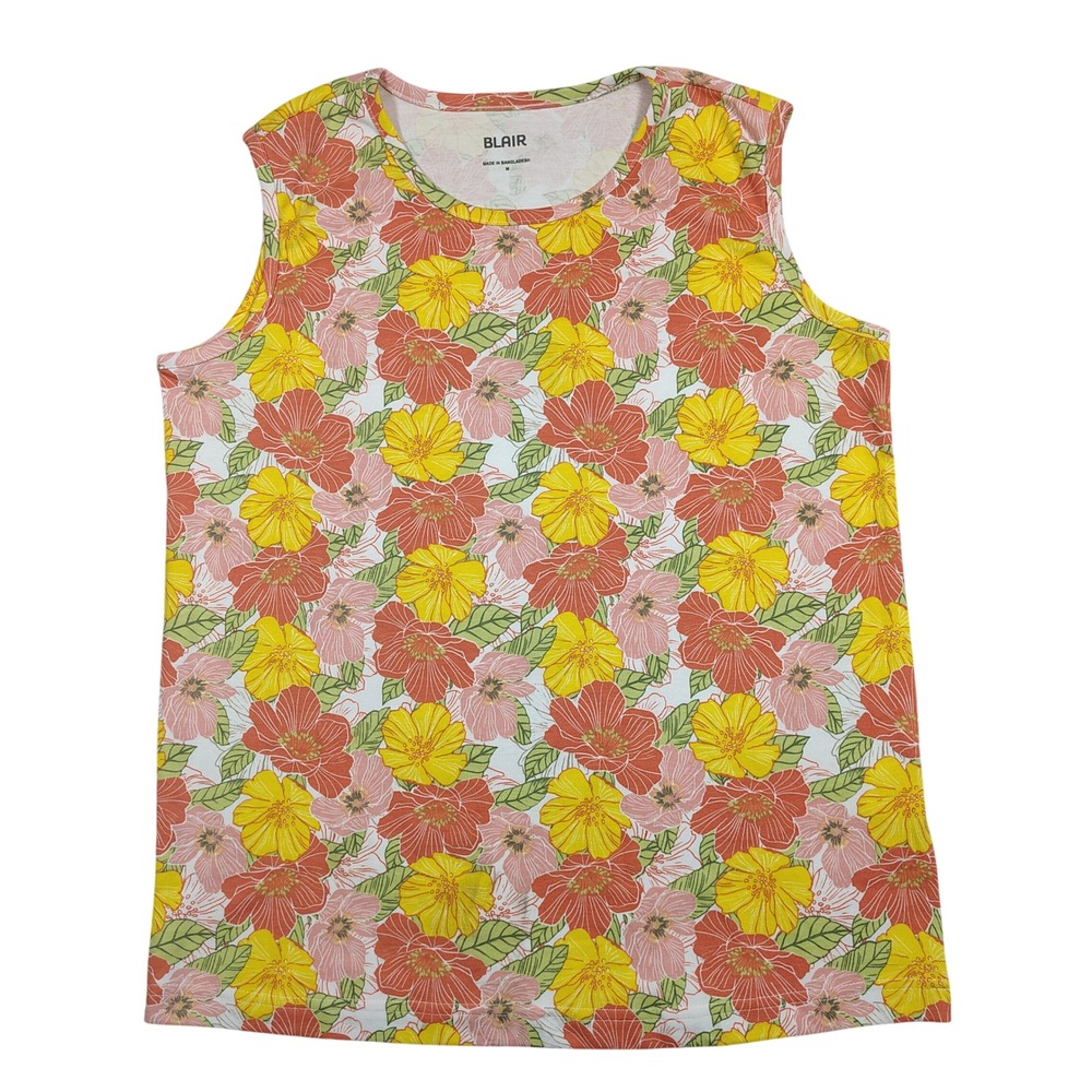 Blair Tank Top Women Medium Multi Floral Sleeveless Knit Cotton Blend Jersey
